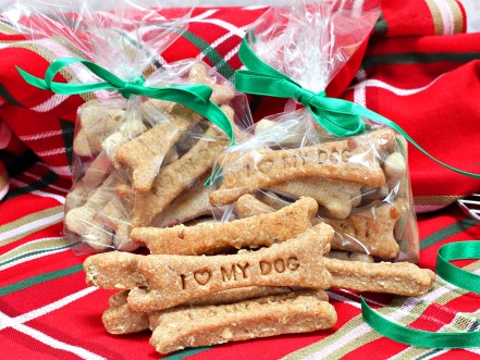 Dog treats packaged for Christmas.