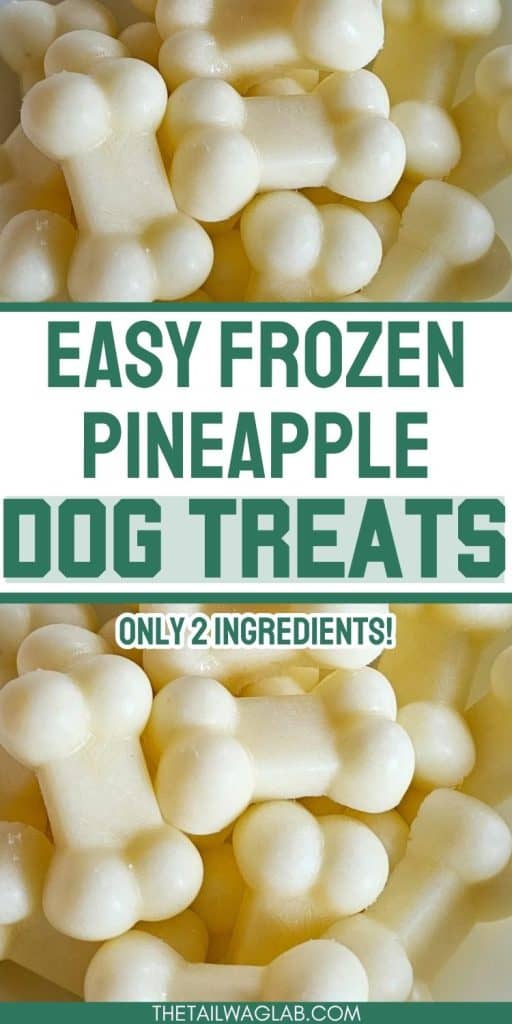 A close-up view of small, bone-shaped frozen dog treats made from pineapple, emphasizing their DIY nature and ease of preparation.