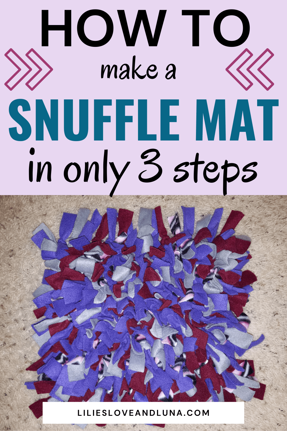 Pin image of a snuffle mat below the words "How to make a snuffle mat in only 3 steps."