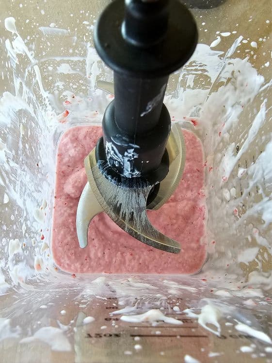 Greek yogurt, strawberries, and water blended until smooth.