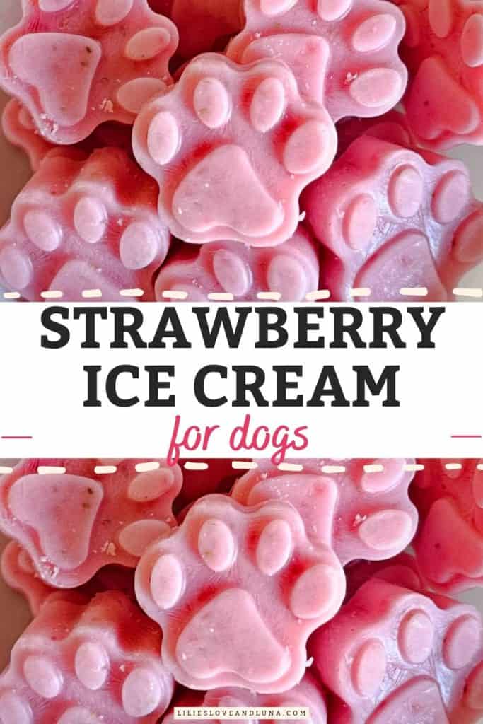 A close-up image of paw-shaped, frozen strawberry ice cream treats designed for dogs, highlighting their pink color and smooth texture.
