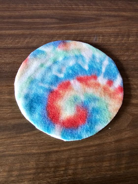 A fleece circle after cutting it out.