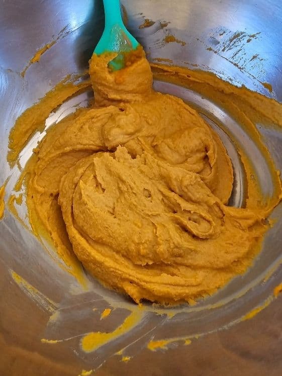Pumpkin puree and peanut butter mixed.