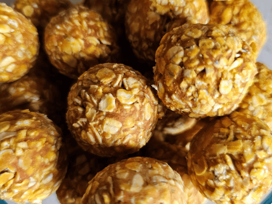 A close up of no bake dog treats.