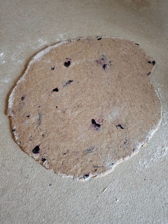 Apple blueberry dog treat dough rolled out.