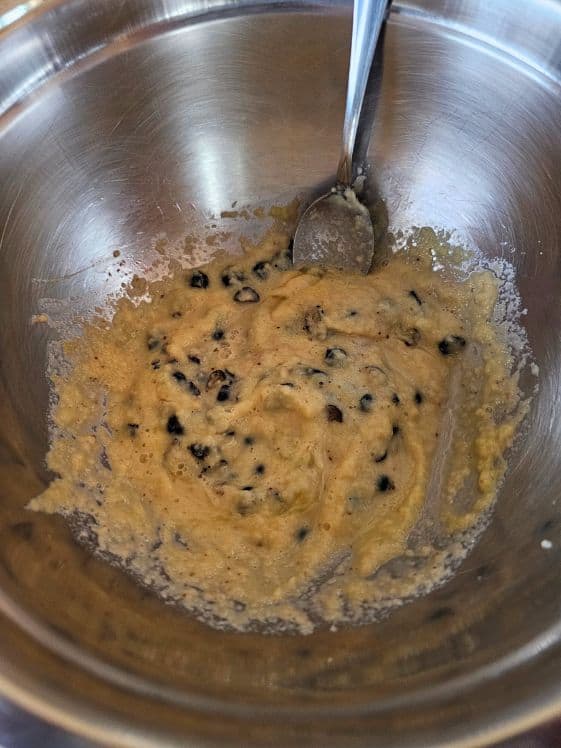 Applesauce, egg, and blueberries mixed together.
