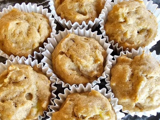 Close up of banana dog muffins.