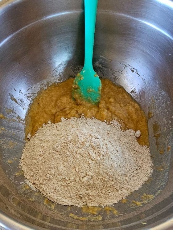 Add the dry ingredients to the wet ingredients.