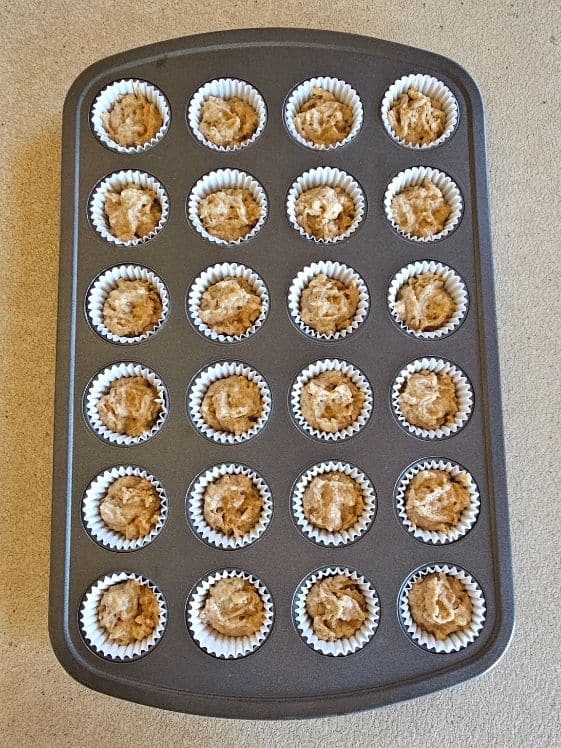 Mini muffin tin filled and ready for the oven.