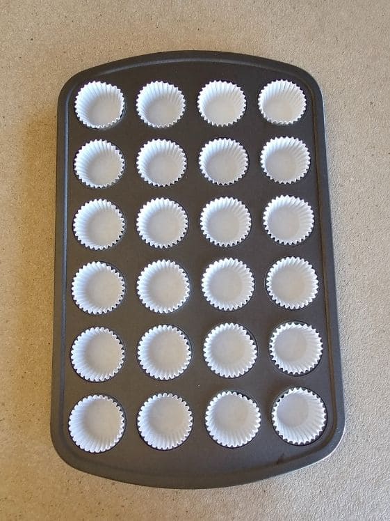 Mini muffin tin with paper liners.