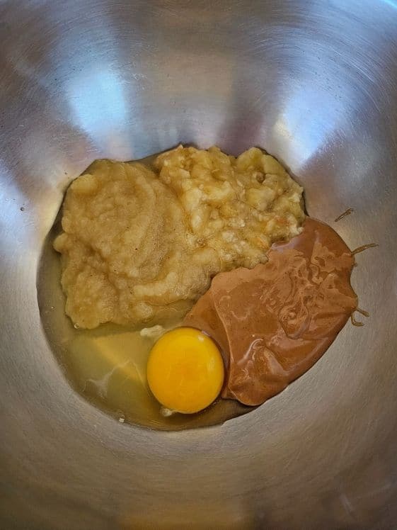 Wet ingredients in a mixing bowl.