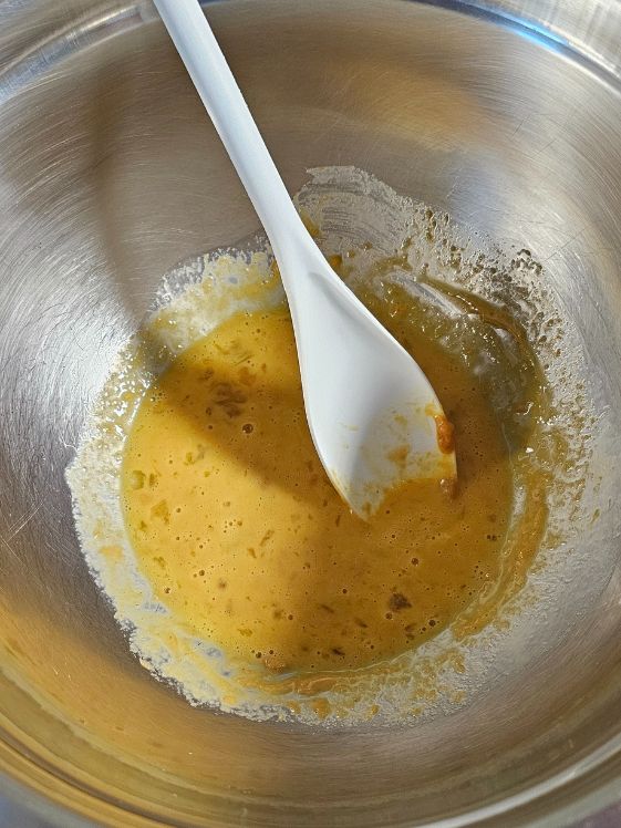 Wet ingredients mixed together.