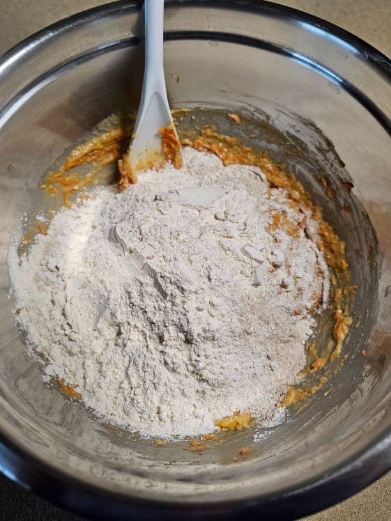 Dry ingredients added to the bowl.