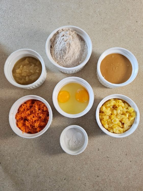 Ingredients for carrot pineapple pupcakes.