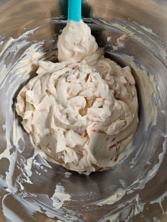 Carrots mixed with peanut butter and Greek yogurt.