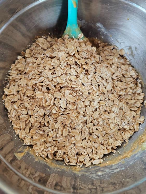 Old fashioned oats added to bowl.