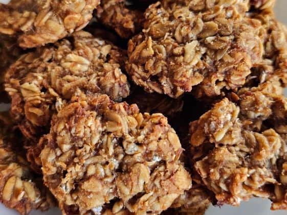 Closeup of baked banana oat dog treats.