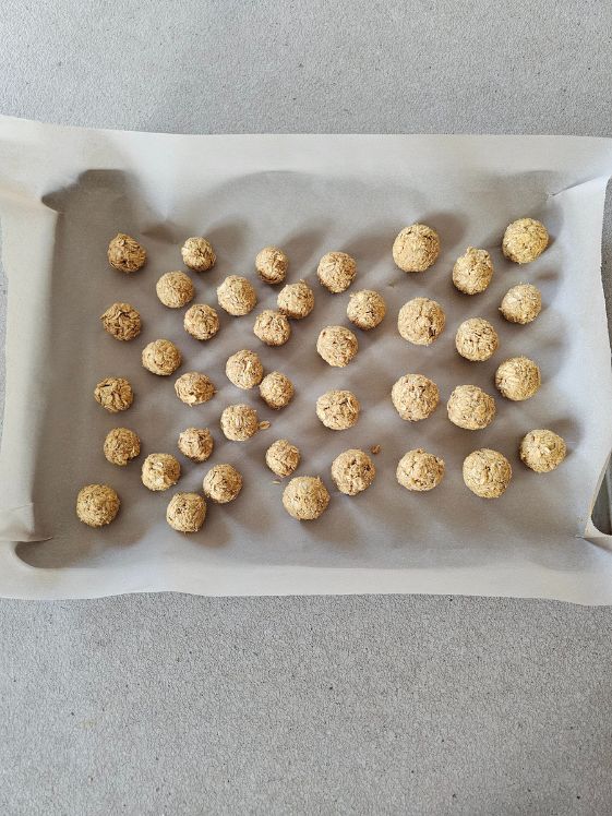 No bake dog treats ready for refrigeration.