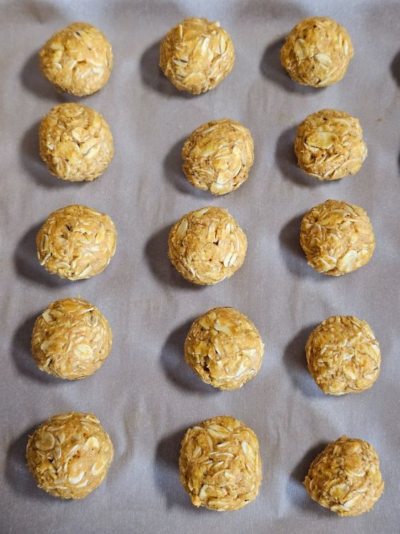 Peanut butter carrot dog treats rolled into balls.