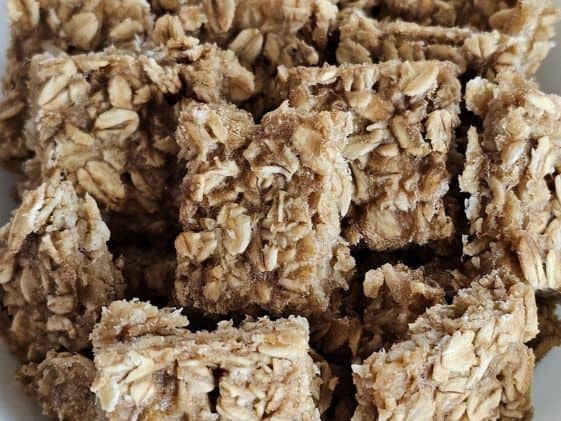 Close up of apple banana bites.