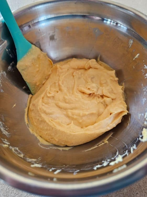 Sweet potato puree and Greek yogurt mixed together.