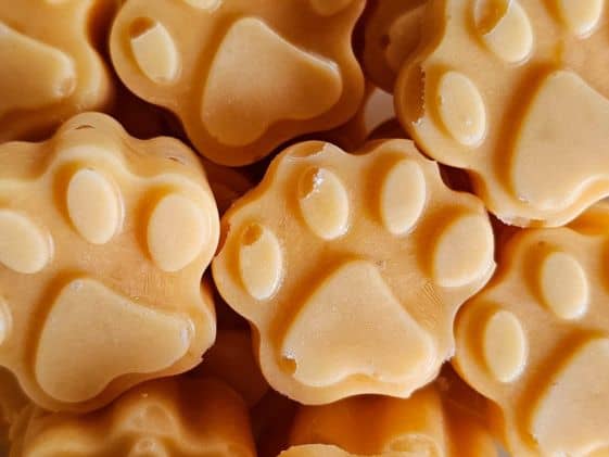 Paw shaped sweet potato ice cream for dogs.