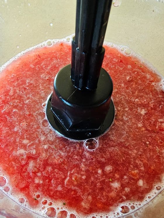 Strawberry and watermelon puree in the food processor.