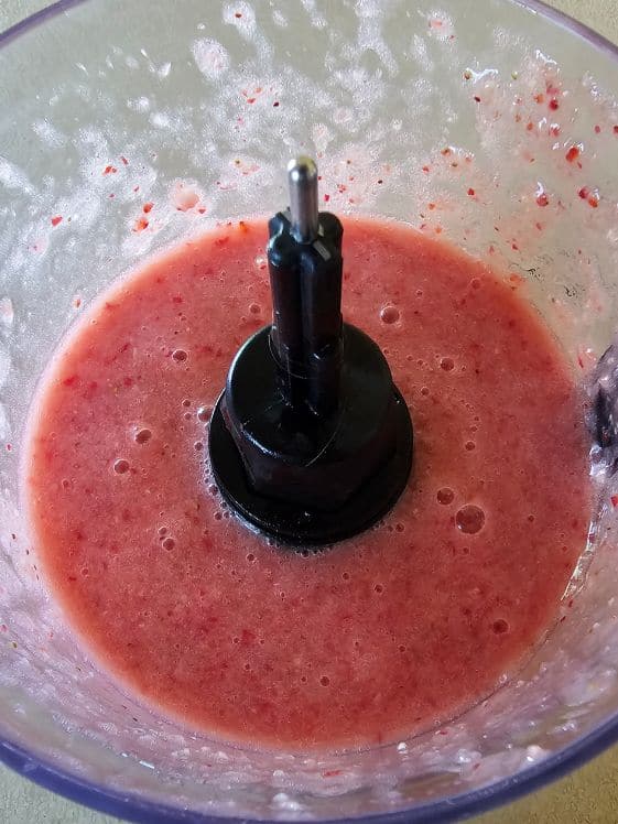 Banana, watermelon, and strawberries pureed.