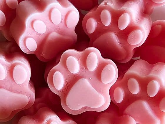Close up of paw shaped watermelon ice cream.