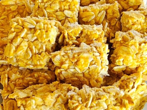 Close up of no bake apple pumpkin bites.