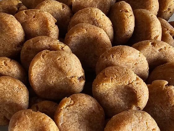 Close up of soft peanut butter sweet potato dog treats.
